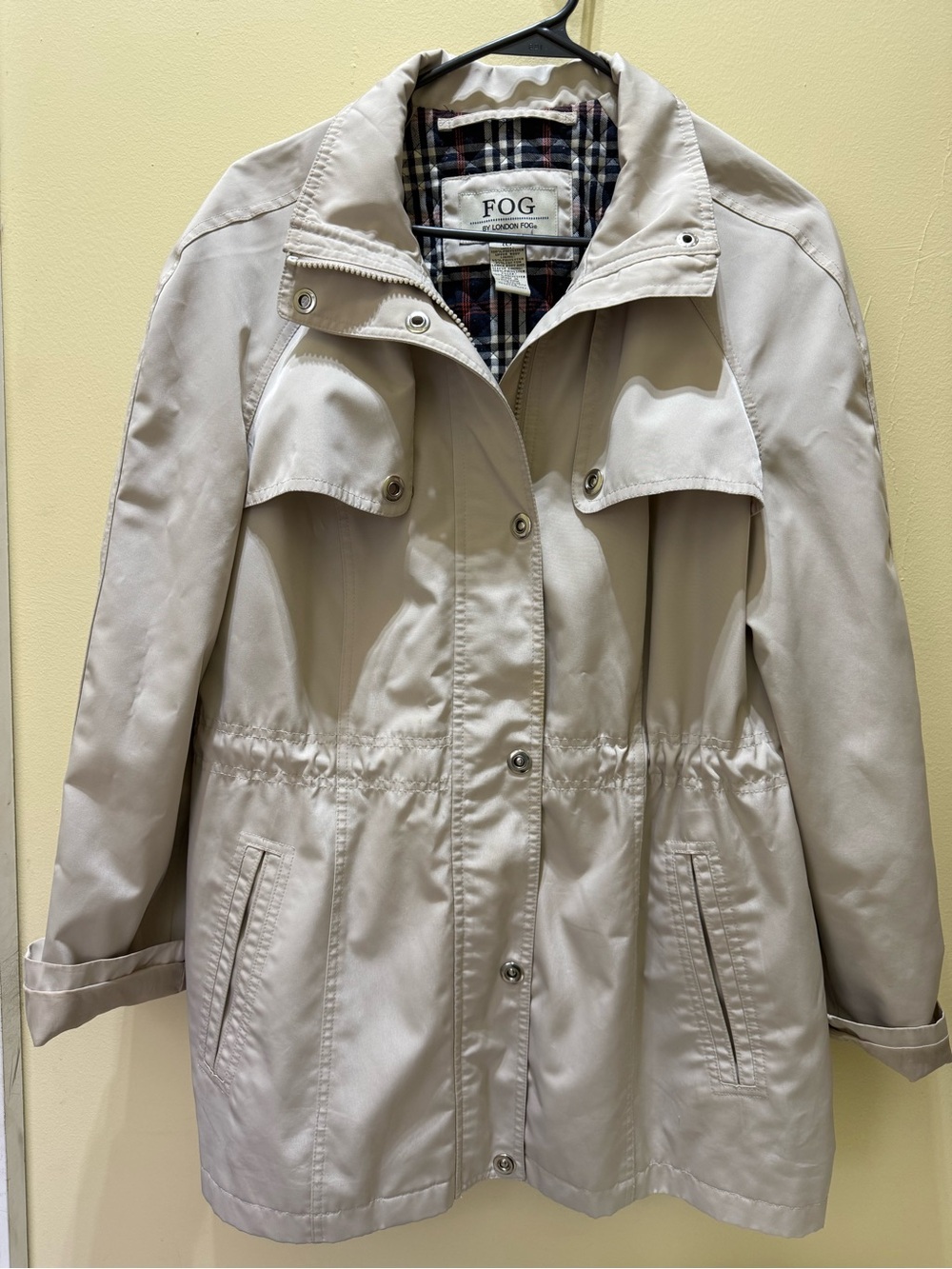 London Fog Cream Drawstring-Waist Trench Coat